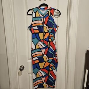 Colorful Geometric Patterned Dress Size L